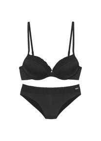 Buffalo , Bügel-Bikini, mit leichter Wattierung , schwarz , Gesmokte Einsätze am Top und an der Hose