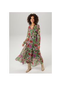 Aniston CASUAL , Maxikleid, (mit Jersey-Unterkleid), mit farbharmonischem Blumendruck im Batik-Look , bunt , Kleid aus zartem Chiffon
