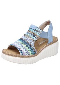 Rieker, Unisex, Plateausandaletten , Sommerschuh, Sandale, Plateauabsatz, mit Gummizug, hellblau kombiniert, 41, Sandalette mit Schaft in Flechtoptik