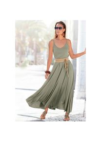 Buffalo , Maxikleid, aus Jersey in weiter Form, leichtes Sommerkleid, Strandkleid, Basic , grün , Sommerliche Spaghettiträger