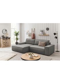Ecksofa SHERWOOD Schlafsofa 267 cm, L-Form, Schlaffunktion mit Bettkasten (210x136 cm), Cord, Vintage, Samtvelours , grau , Home Affaire