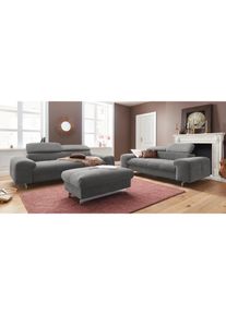 Polstergarnitur »Chef« Set, Set bestehend aus: 3-Sitzer mit Kopfteilverstellung & Hocker , grau , COTTA