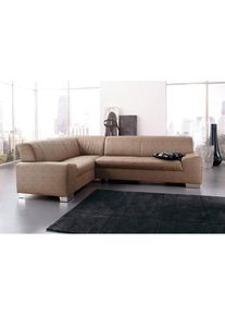 Ecksofa »Alisson, zeitlose Optik, flache Armlehnen, L-Form« fester Sitzkomfort, wahlweise mit Bettfunktion , braun , DOMO collection