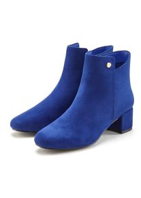 Lascana , Damen , Stiefelette mit bequemen Blockabsatz, Ankle Boots, Stiefel VEGAN , blau , Bequemer Blockabsatz