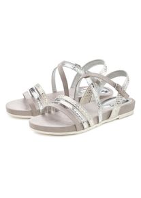 Lascana , Sandale »Sommerschuh« Sandalette, Sommerschuh mit Metallic-Optik VEGAN , silberfarben , Raffinierte Riemchen mit Metallic-Einsätzen