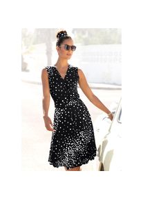 Vivance, Unisex, Jerseykleid mit Bindeg&uuml;rtel, mit Punktedruck und V-Ausschnitt, elegantes Sommerkleid, schwarz, wei&szlig;, bedruckt, 34, N-Gr, Elegantes 