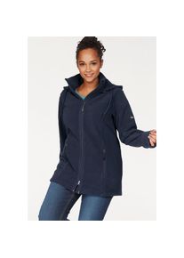 Polarino, Unisex, Fleecejacke mit Kapuze f&uuml;r kalte Tage, aus Fleece, sportlicher Stil, atmungsaktiv, marine, 42, H&uuml;ftbedeckender Schnitt und 