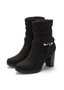 Lascana , Stiefelette, Stiefel, Boots mit Blockabsatz und Schmuckelement VEGAN , schwarz , Tolle Stiefelette mit Blockabsatz