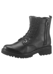 Remonte , Schnürstiefelette, Blockabsatz, Stiefelette, Schnürboots, Flats im Used Look , schwarz , Modischer Schnürboots mit zwei Reissverschlüssen...