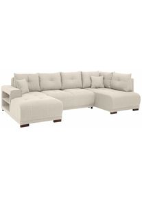 Wohnlandschaft »Viborg U-Form« mit Regal in der Armlehne, wahlweise mit Bettfunktion , beige , Home Affaire