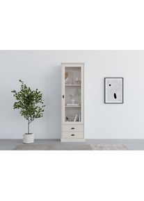 Vitrine »Schröder« mit 1 Schiebetür, 2 Schubkästen, aus massivem Kiefernholz, Breite 55cm , weiss , Home Affaire