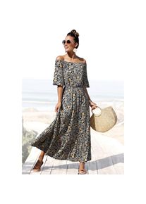 Lascana , Maxikleid, mit Blumendruck und Carmenausschnitt, Sommerkleid, Strandkleid , bunt , Carmenkleid mit halblangen Ärmeln