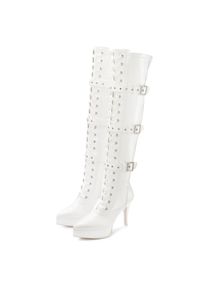 LASCANA Belle Affaire , Damen , Overkneestiefel »High-Heel-Stiefelette mit Plateau« erotische Lack-Optik, mit Zierschnallen , weiss , In modischer...