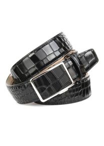 Anthoni Crown , Ledergürtel, mit Krokomuster in schwarz , schwarz
