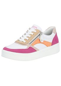 Remonte , Plateausneaker, Freizeitschuh, Halbschuh, Schnürschuh in schmaler Form , pink , Modischer Sneaker mit Kontrastbesätzen und Lochmuster