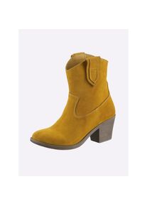 Heine , Damen , Stiefelette , gelb , aus Rind-Veloursleder