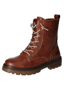 Mustang Shoes , Damen , Schn&uuml;rboots , Stiefelette, Blockabsatz, mit praktischem Reissverschluss , braun , Mit Nietenverzierung im Fersenbereich