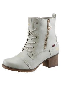 Mustang Shoes , Schnürstiefelette, Stiefelette, Herbstschuh mit Zierreissverschluss aussen , weiss , Mit Schnürung und Innen-Reissverschluss