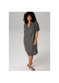 Aniston PLUS , Blusenkleid in trendigen Druck , schwarz-weiss , Kleid aus weich fallender Viskose
