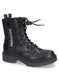 Dockers by Gerli , Damen , Schnürstiefel Biker Boots, Plateau Stiefel mit modischem Textilband , schwarz , Schnürstiefel mit coolem...