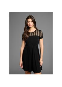 Laura Scott , Sommerkleid mit gestreiften Mesh-Einsatz & elastischem Bund , schwarz , Minikleid für einen femininen Look