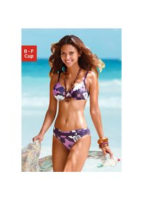 Lascana, Unisex, Lascana B&uuml;gel-Bikini florales Design, Bikini-Hose mit Vordermieder, Hose mit Zierg&uuml;rtel, lila, bedruckt, 36, Cup D, In floralen 