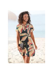 s.Oliver , Blusenkleid mit Volant am Rock, kurzes Sommerkleid, Strandkleid , bunt , V-Ausschnitt mit Blende