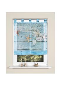 Raffrollo »MARITIM« mit Schlaufen ohne Bohren freihängend , blau , Home Wohnideen , Obermaterial: 100% Polyester