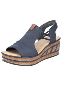 Rieker , Keilsandalette , Sommerschuh, Sandale, Keilabsatz, mit seitlichen Stretchbändern , blau , Sandalette mit modischem Keil