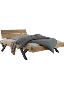 Home Affaire Massivholzbett »Ultima Balkenbett Doppelbett, Füsse aus Metall in Y-Form«, (hohe Belastbarkeit: 200kg je Seite), FSC -zertifizierte Wildeiche oder...