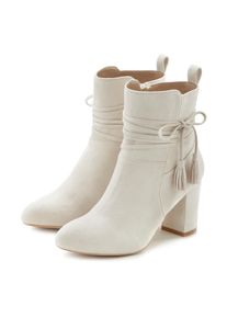 Lascana, Unisex, Lascana Stiefelette mit Blockabsatz, High-Heel-Stiefelette, Ankle Boots, Stiefel, beige, 41, Mit raffinierten Bindeb&auml;ndern und 