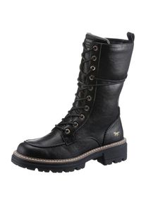 Mustang Shoes , Schnürstiefelette, Reissverschluss-Boots, Schnürboots, Kurz-Stiefel mit Blockabsatz , schwarz , Mit schaftumspielender Schnürung