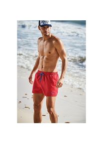 s.Oliver , Herren , Badeshorts, mit komplementärem Farbdesign , rot , Mit dezentem Marken-Logo-Aufdruck