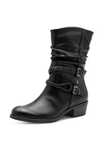 Marco Tozzi , Cowboy Stiefelette, Blockabsatz, Kurzstiefel, Westernstiefelette mit Flecht-Zierriemchen , schwarz , Mit gerafftem Schaft im slouchy...