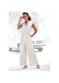 Buffalo , Overall, (mit Bindegürtel), aus Leinenmix, sommerlicher Jumpsuit mit Taschen , beige