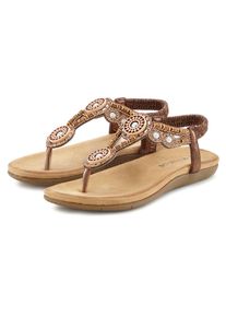 Vivance , Damen , Zehentrenner Sandale, Sommerschuh, Pantolette mit Perlen und Steinchen VEGAN , braun , Mit modischen Schmuckelementen