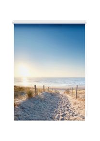 LICHTBLICK Seitenzugrollo »Rollo Klemmfix, ohne Bohren, Verdunkelung, Ostseestrand - Blau«, verdunkelnd, Verdunkelung-energiesparend, freihängend , blau ,...