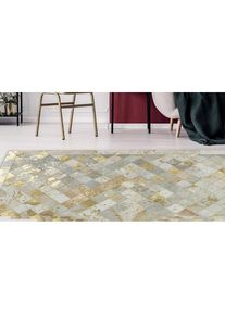 Lederteppich »Lavish 210 - Fellteppich« rechteckig 8 mm Höhe 100% Rindsleder, Patchwork-Dessin, Wohnzimmer , goldfarben , Kayoom , Obermaterial:...