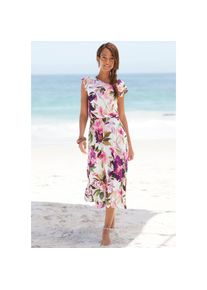 Beach Time Beachtime , Midikleid, mit Blumendruck und Gummizug, Sommerkleid, Strandkleid , weiss , Runder Halsausschnitt