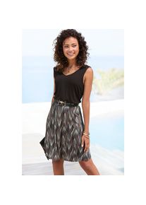 Vivance, Unisex, Jerseykleid mit bedrucktem Rockteil, kurzes Sommerkleid mit Gummizug, gr&uuml;n, schwarz bedruckt, 38, N-Gr, V-Ausschnitt vorne und hinten