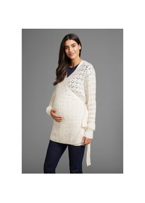 Neun Monate, Unisex, Umstandsstrickjacke &raquo;, F&uuml;r Schwangerschaft und Stillzeit&laquo;, Wickelstrickjacke in Ajourmuster, naturwei&szlig;, 44/46, Neun Monate 