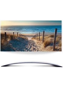Wandbild »Weg zum Nordseestrand Sonnenuntergang«, Strand, (1 St.), 3D Optik gebogen , beige , Artland