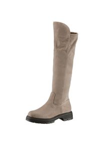 Tamaris , Overkneestiefel, Blockabsatz, Langschaftstiefel, Overkneestiefel, vegane Verarbeitung , grau , Trendiger Stiefel mit kurzem...