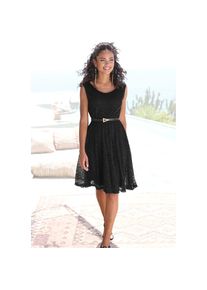 Lascana, Unisex, Lascana Spitzenkleid mit breiten Tr&auml;gern, festlich, schwarz, 34, N-Gr, Tiefer Rundhalsausschnitt und breite Tr&auml;ger