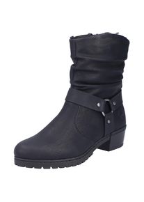Rieker , Winterstiefelette, Westernstiefelette, Cowboyboots, Blockabsatz, mit Zierriemen , schwarz , Stiefelette im dezenten Western-Style