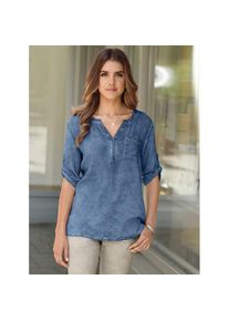 Classic Basics , Kurzarmbluse , blau , Tunika in »oil dyed«-Färbung