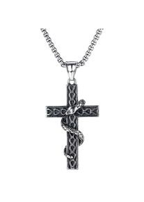 Firetti , Juegendliche , Kette mit Anhänger »Schmuck Geschenk Cross Snake« , schwarz , Edelstahl Halskette mit coolem CROSS Design