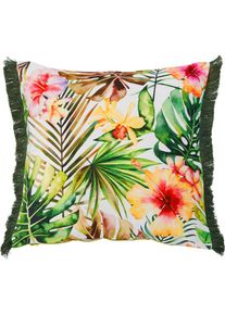 done., done. Dekokissen &raquo;Fringe Jungle Flowers&laquo; bedruckt, Reissverschluss, Kissenh&uuml;le ohne F&uuml;llung, 1 St&uuml;ck, apfelgr&uuml;n, bunt, bedruckt, Polyester, 1 