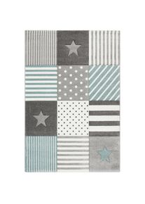 Kinderteppich »Stern« rechteckig 13 mm Höhe Kurzflor, handgearbeiteter Konturenschnitt, Patchwork, Pastell-Farben , grün , my home , Obermaterial:...