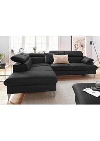 Polstergarnitur »Caluso L-Form«, Set bestehend aus: Ecksofa mit Kopfteilverstellung & Hocker , schwarz , COTTA
